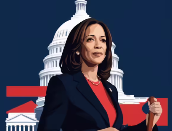 Kamala Harris Holding a Gavel in Front of Capitol Kamala Harris holding a gavel with the Capitol building behind her.